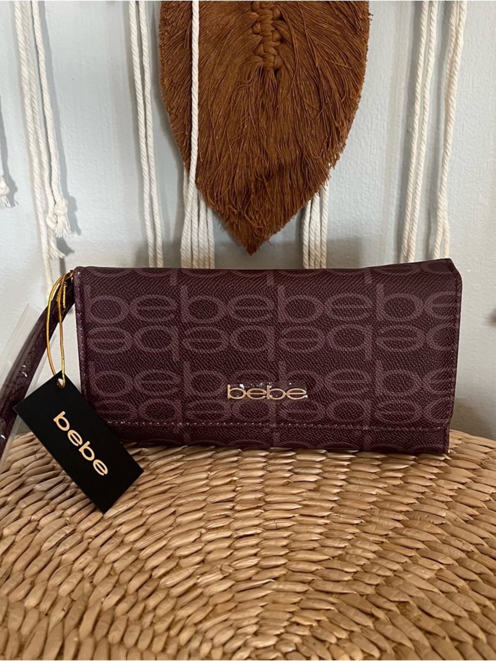 bebe Women's plum Logo Clutch Wallet